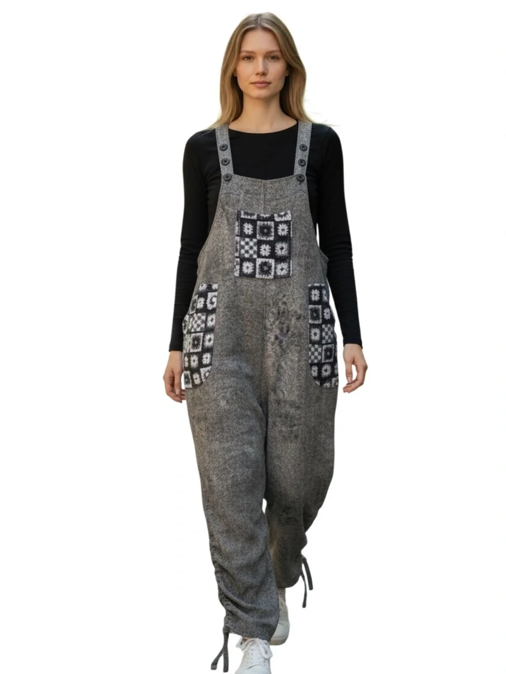 Yak & Yeti Gray Patterned Women's Jumpsuit